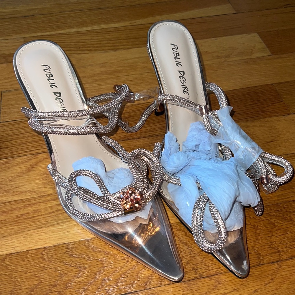 Public Desire Wide Fit Midnight heeled shoes with rhinestone brand new !!